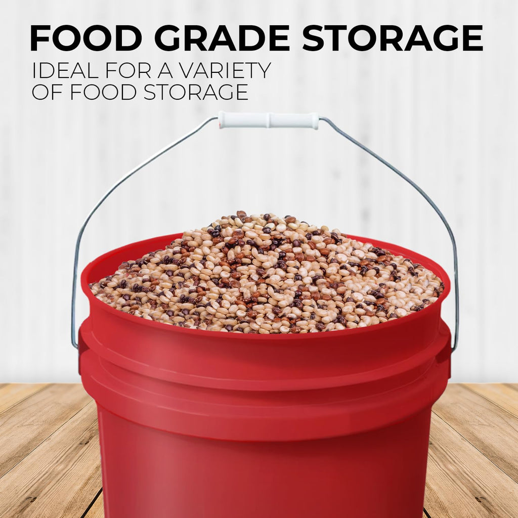5-Gallon Red Bucket Pail with Gamma Seal Screw on Airtight Lid, Metal Handles with Plastic Grip for Easy Carrying, Easy Stack and Store, Heavy-Duty 90MIL Extra Durable, Food Grade, BPA Free - 1 Pack