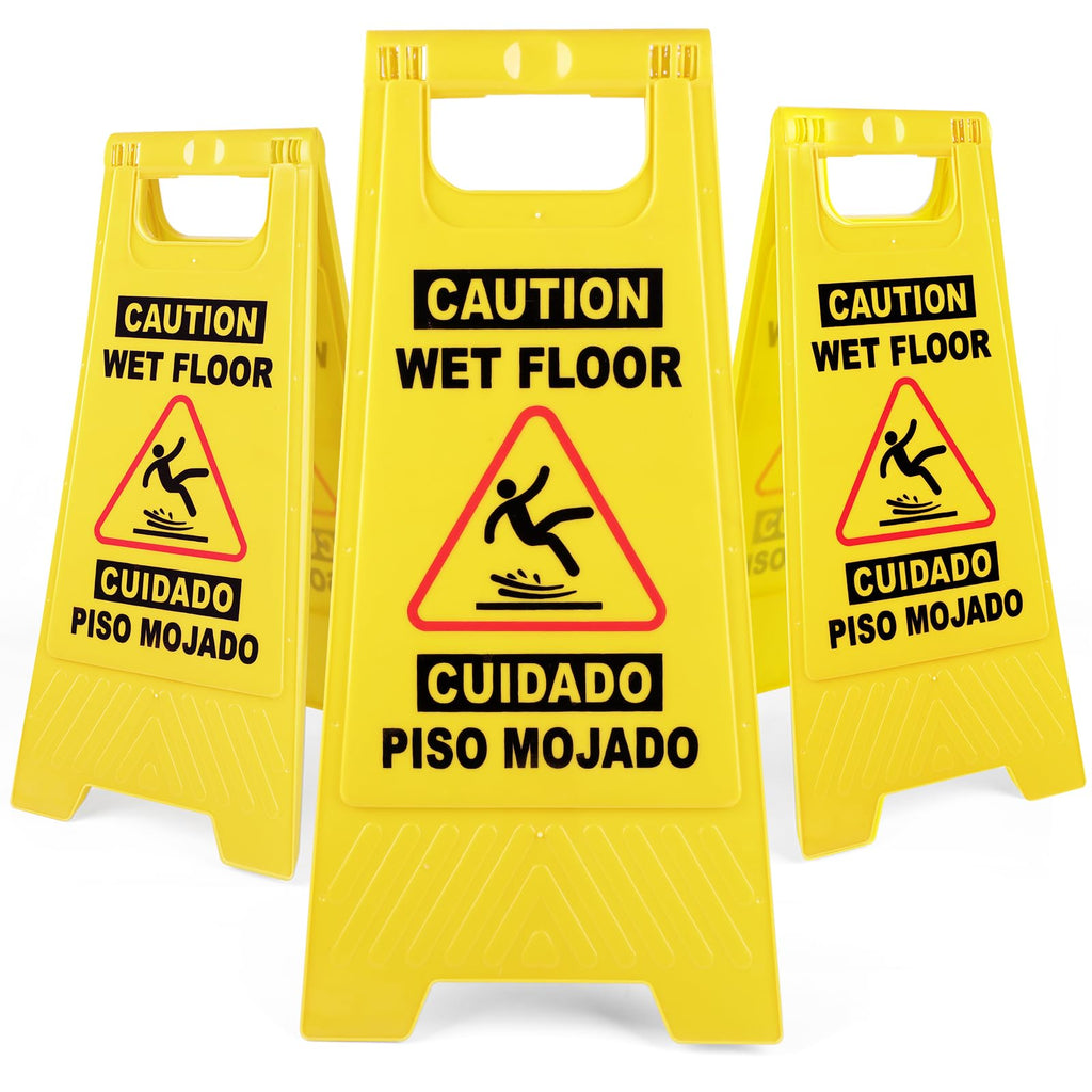 XPCARE 3 Pack 24 IN Caution Wet Floor Sign Bilingual Foldable Safety Sign