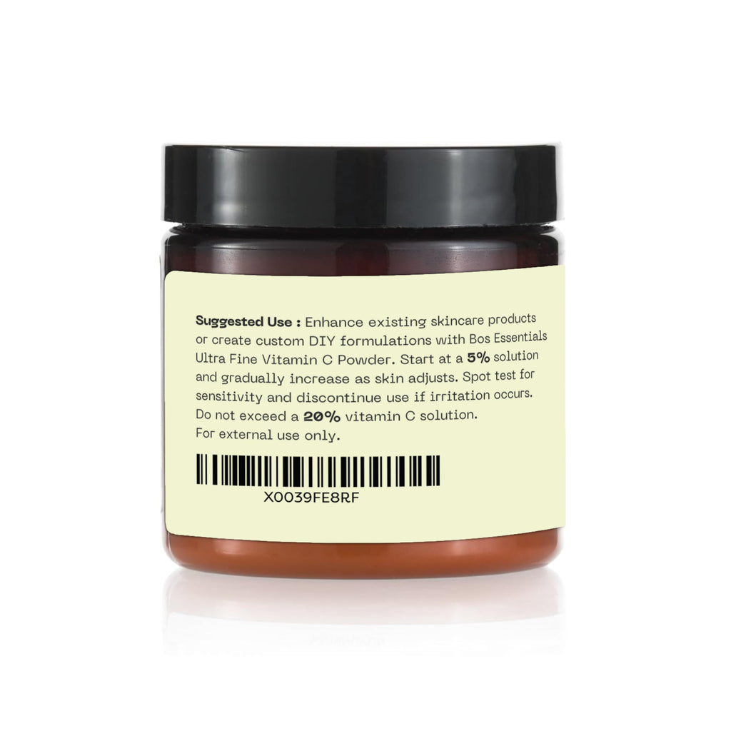 Bos Essentials Ultra Fine Vitamin C Powder, 100% Pure Ascorbic Acid, Non-GMO, Cosmetic-Grade, Dissolves Instantly for DIY Serums, creams, and toners