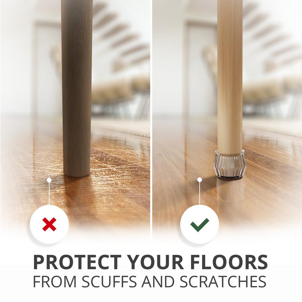 16 PCS Chair Leg Floor Protectors with Felt Pads X-Protector - 1.4" - 1.8" - Furniture Pads for Hardwood Floors - Clear Chair Pads - Floor Protectors for Chairs - Brown Chair Leg Covers!