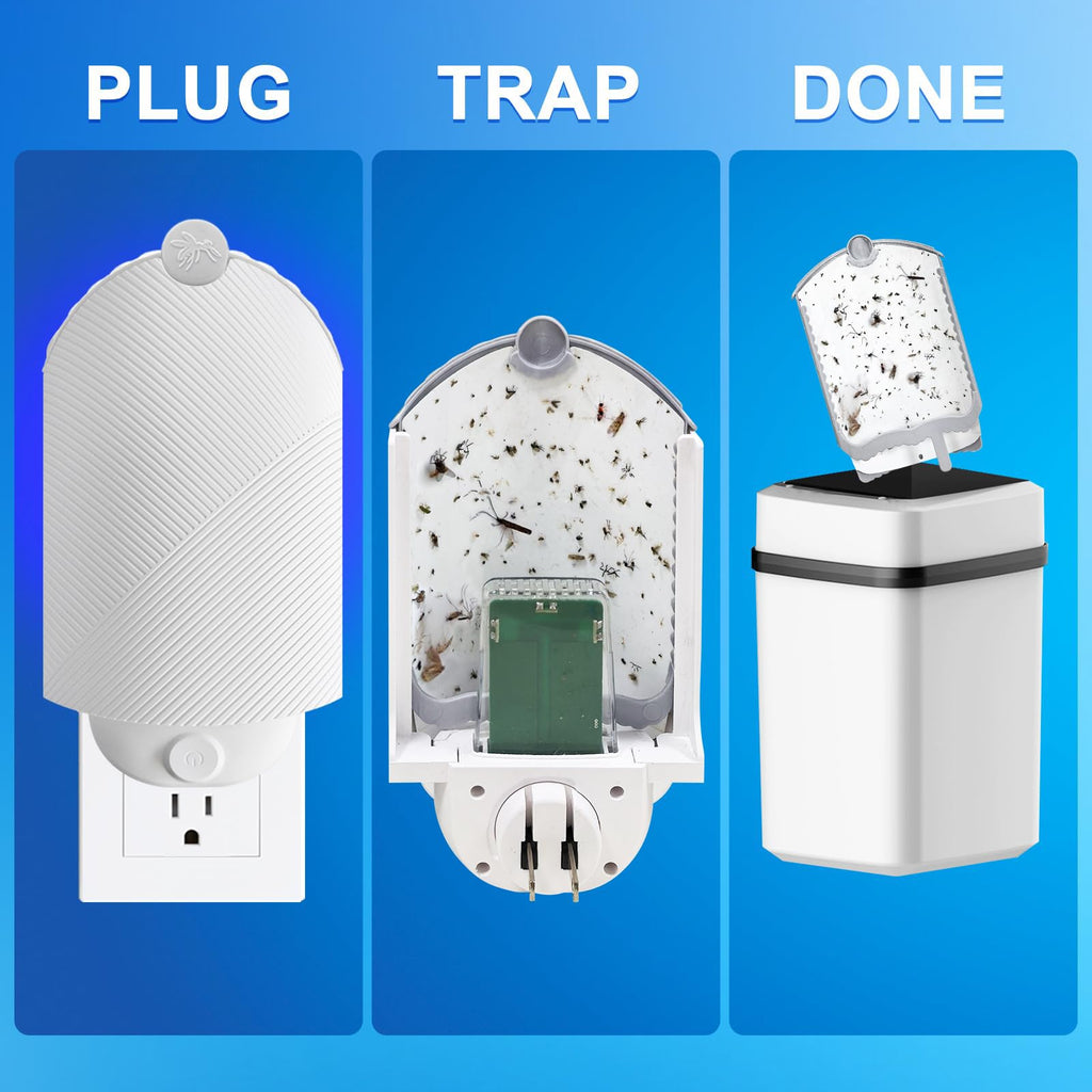 Flying Insect Trap for Indoor Use (2 Starters & 6 Refill Cartridges), UV Light Bug Catcher for Fruit Flies, Gnats & Small Flying Pests, Silent, No-Zap, Mess-Free