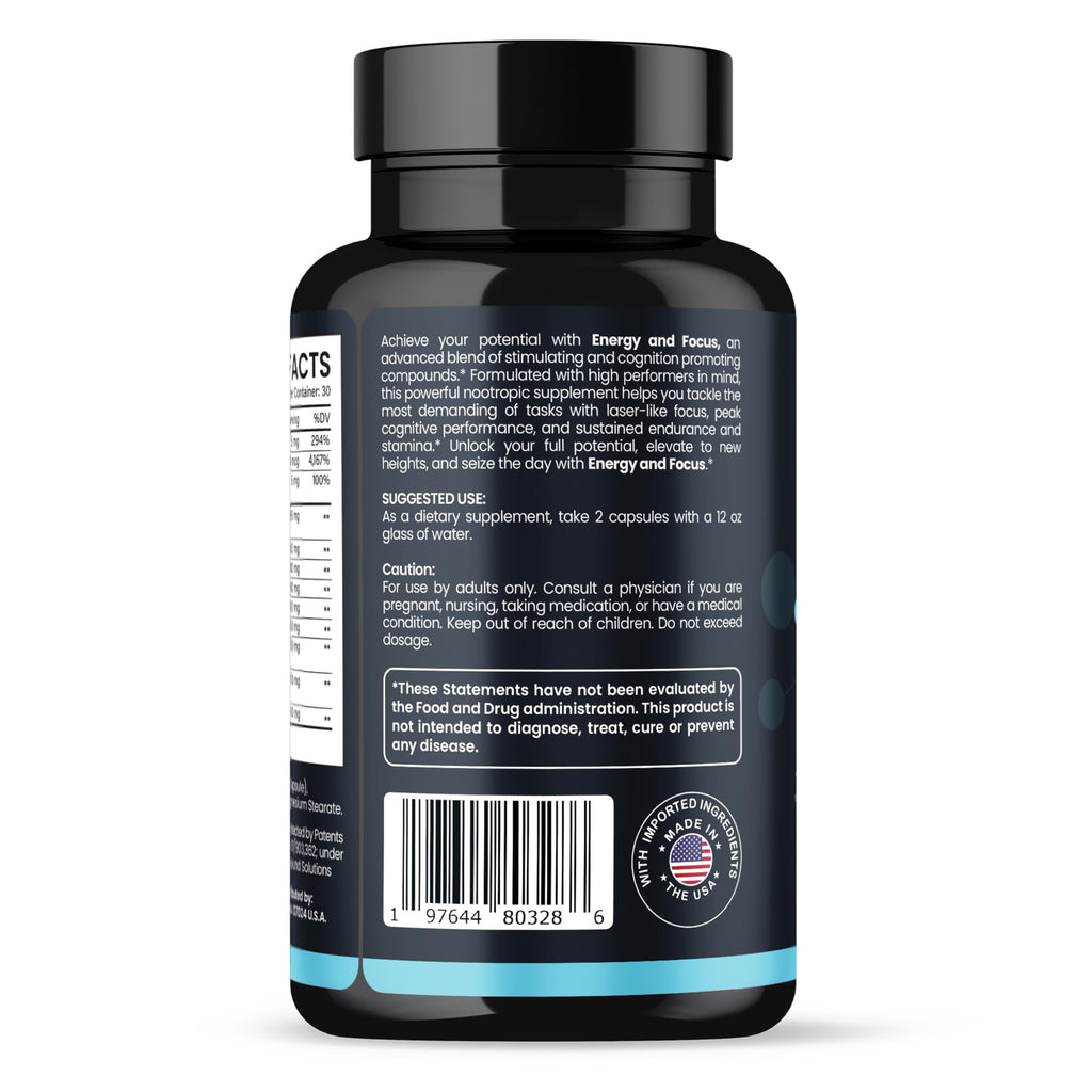 Axiom Nutrition Energy and Focus - Extra Strength 200mg Caffeine and Lions Mane Mushroom Supplement, 60 Capsules - with Alpha GPC, L-Theanine, L-Tyrosine to Support Brain Function and Concentration
