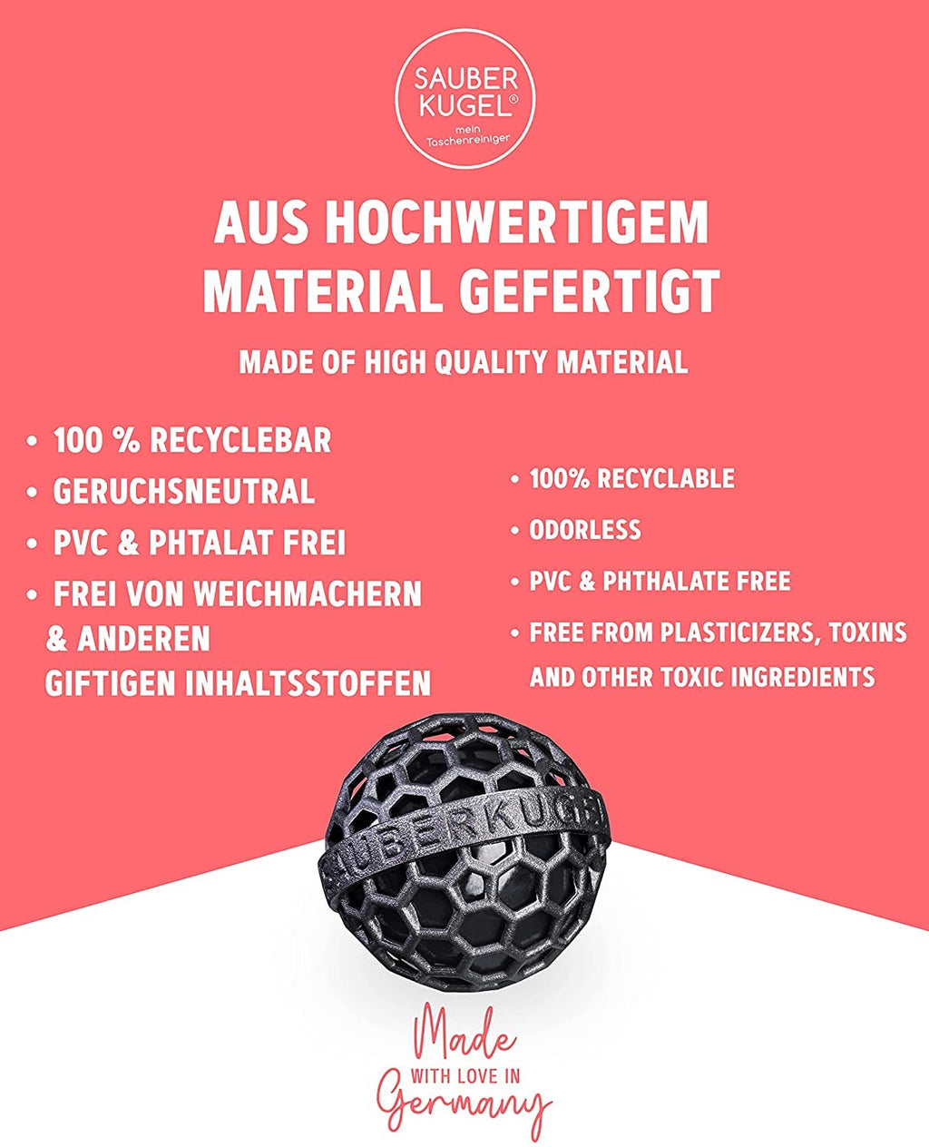 Sauberkugel - The Clean Ball - The clever way of cleaning purses, bags, backpacks and school bags (Springfield Collection)