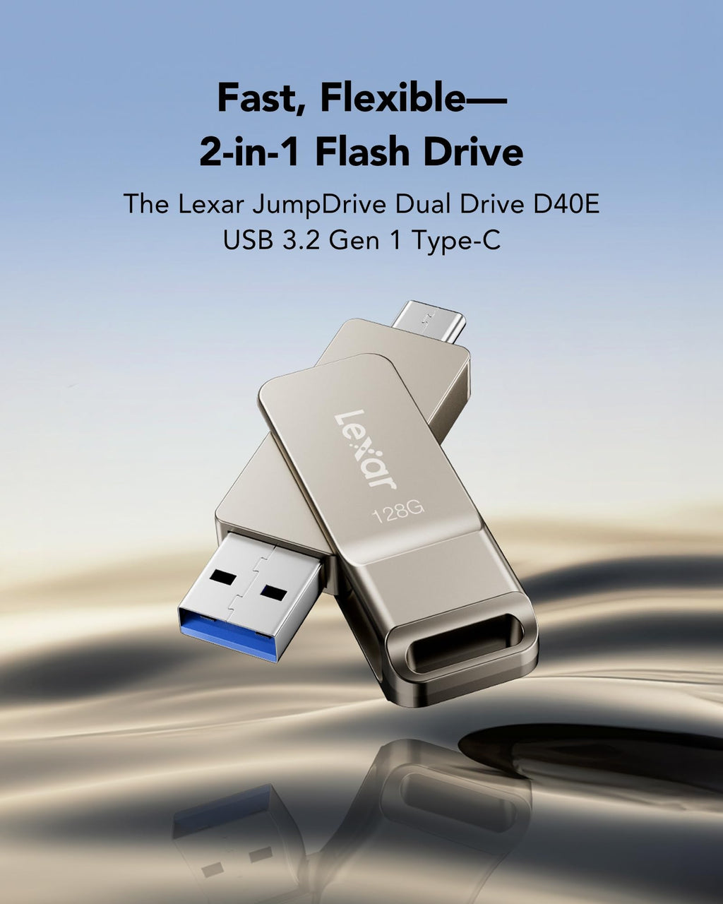 Lexar D40E 128GB Dual USB 3.2 Gen 1 Type-C Jump Drive, Champagne Silver