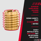 E-Z LOK Knife Threaded Insert for Hard-Wood, Brass Thread Inserts 10-32 Internal Threads, 0.500" Length Pack of 25