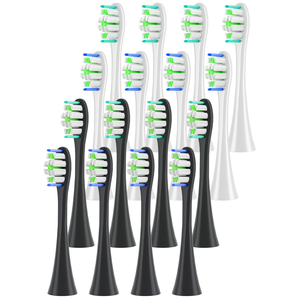 Replacement Toothbrush Heads for Philips Sonicare - 16 Pack Soft Gentle Bristles Compatible with Most Sonicare Click-On Electric Toothbrushes (White&Black)