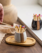 Zoeeker Ceramic Match Holders with Striker - Matchstick Container Set of 2 with Tray for Christmas Bathrooms, Cafes & Modern Homes - Matches NOT Included, Black and White