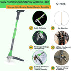 Grootpow WP5 Heavy Duty Weed Puller Tool, Stand Up Dandelion Weeder with 40" Handle, 3 Claws & Fiberglass Foot Pedal, Weeding Tool Made with Cast-Iron, Easily Remove Weeds Without Bending or Kneeling