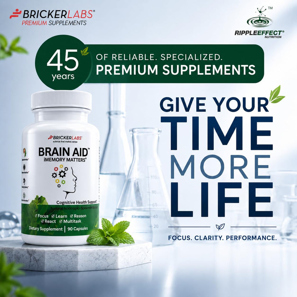 Bricker Labs Brain Aid Memory Matters – Nootropic Brain Supplement with Neumentix Spearmint Extract, Supports Memory, Focus, Mental Clarity & Cognitive Performance, Non-Stimulant Brain Health Support