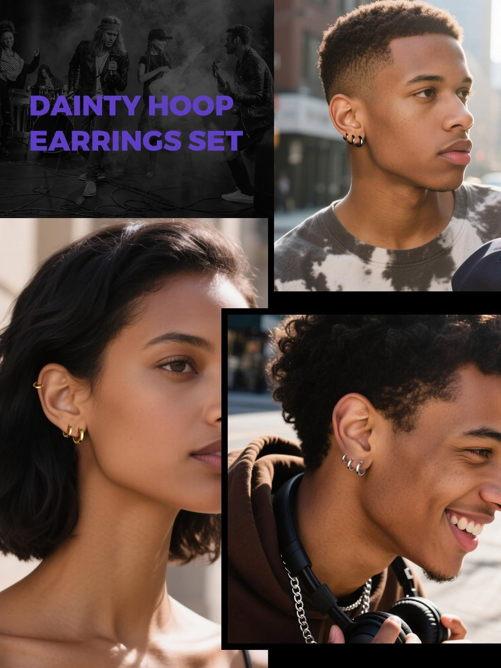 Richsteel 3 Pairs Mens Hoop Earrings Sets, Hypoallergenic Stainless Steel