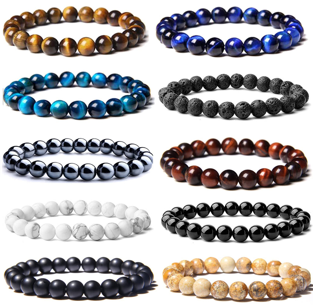 SONNYX 10PCS 8MM Tiger Eye Bracelet for Men Women