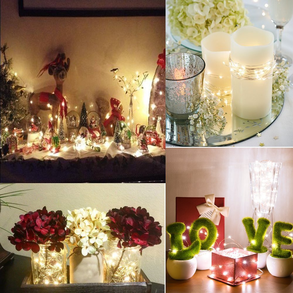 BXROIU 4 Pack Battery Operated Fairy String Lights, 8 Modes 5M Silver Wire with Remote & Timer - 50 LEDs Waterproof for Bedroom, Wedding, Christmas, Party Decorations