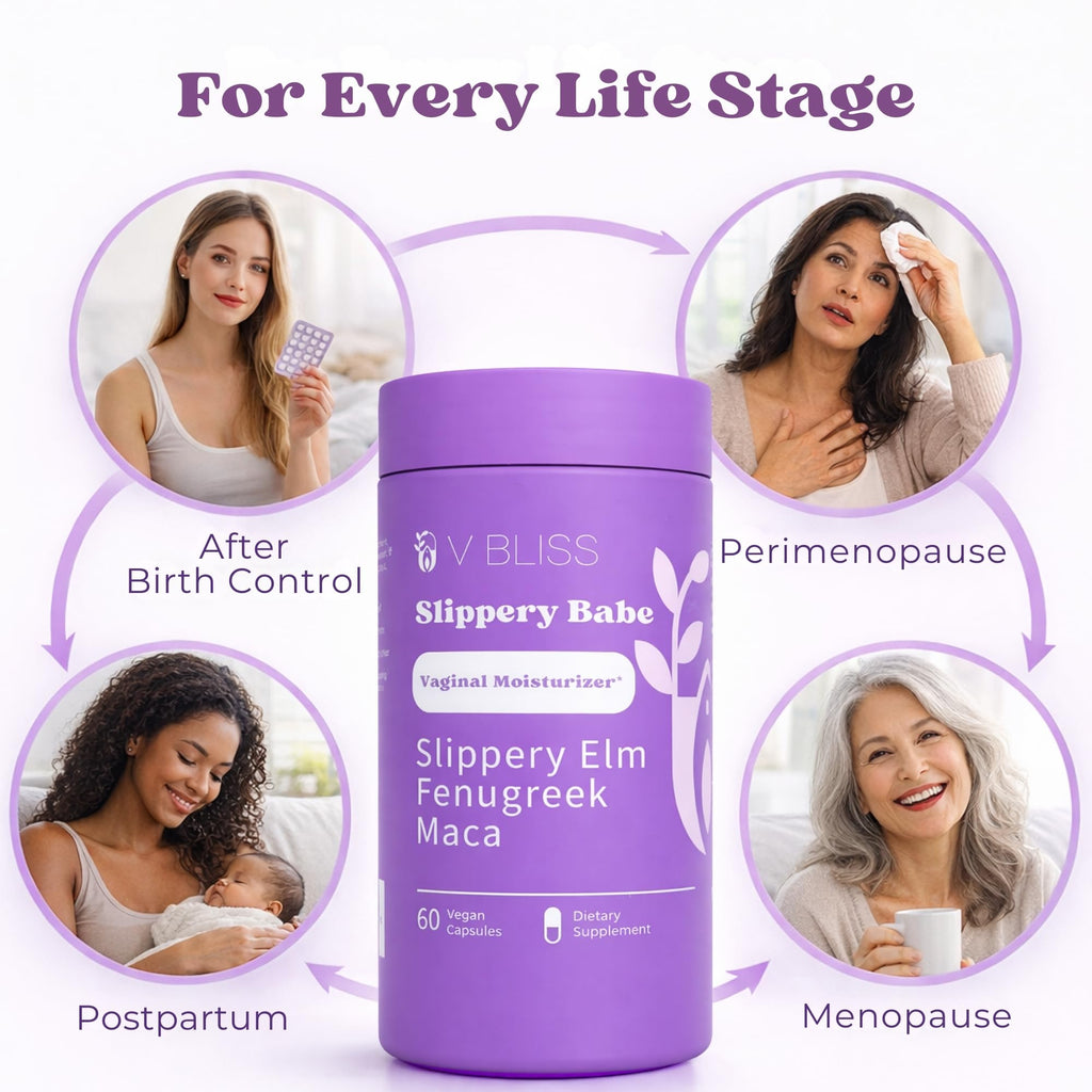V Bliss Slippery Babe Vaginal Moisturizer Capsules | Relieves Vaginal Dryness with Slippery Elm, Fenugreek, & Maca | Once Daily, 60 Capsules