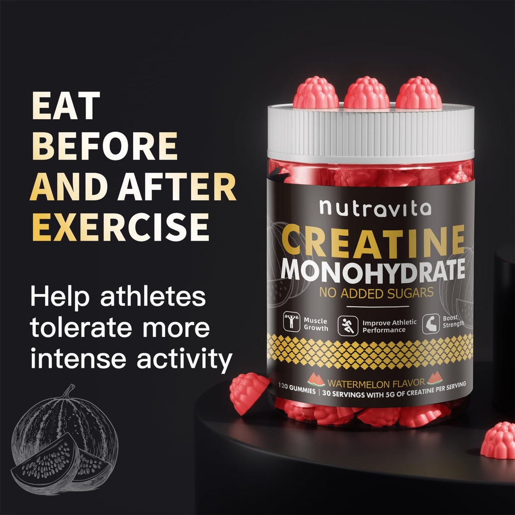NSF Certified Creatine Gummy - Creatine Monohydrate Gummies for Men & Women, Creatine Monohydrate for Muscle Strength, Muscle Builder, Energy Boost, Pre-Workout Supplement(120 Count)-Watermelon Flavor
