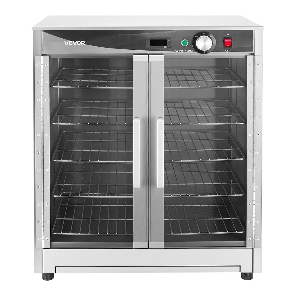 VEVOR Electric Hot Box Food Warmer, 5-Tier Commercial Warming Cabinet with Water Tray, Double-Door and Adjustable Shelves, Stainless Steel Food Warmer Cabinet, for Restaurant, Kitchen, Pizza, Chicken