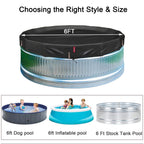 QH.HOME 6 ft Round Pool Cover,Stock Tank Pool Cover - Black Oxford Fabric Heats Water, Blocks Leaves & Sun, Windproof Snug Fit with Drawstring & Weight Rings