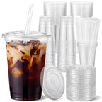 VITEVER [100 Sets - 16oz] Clear Plastic Cups with Lids and Straws, Disposable Iced Coffee Cups for Smoothie, Milkshake, Cold Drinks - BPA free