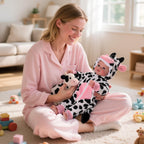 BABESIDE Baby Doll Girl - 17-Inch Soft Body Realistic Baby Doll with Blue Eyes and Cow Outfit Real Life Baby Dolls for 3 4 5 6 7 8 9 Years Girl Birthday Gifts, Pretend Play, Christmas & Collection