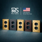 Rio Salto MIDSIZE BRASS Signature Collection Decorative Brushed Brass Gold Metal Outlet Covers, Light Switch Cover Plate, Premium Wall Plate Covers, 2-Gang Double Toggle Flip Switch 5" x 4.94", 1-Pack