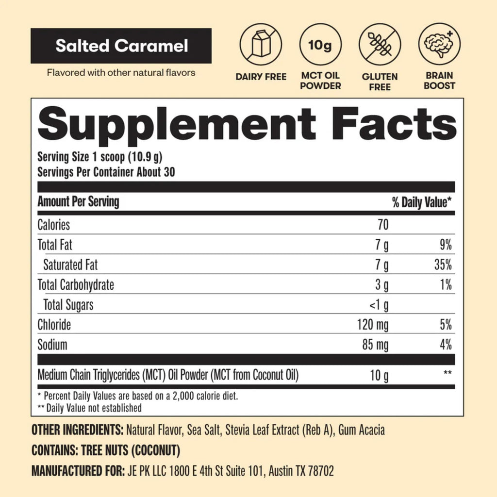 Perfect Keto 7g MCT Oil Powder, Medium Chain Triglycerides Supplement, Non Dairy Coffee Creamer for Keto Diet, Ketogenic MCT Oil Mix for Coffee, Smoothie, Protein Shakes, Salted Caramel, 30 Servings