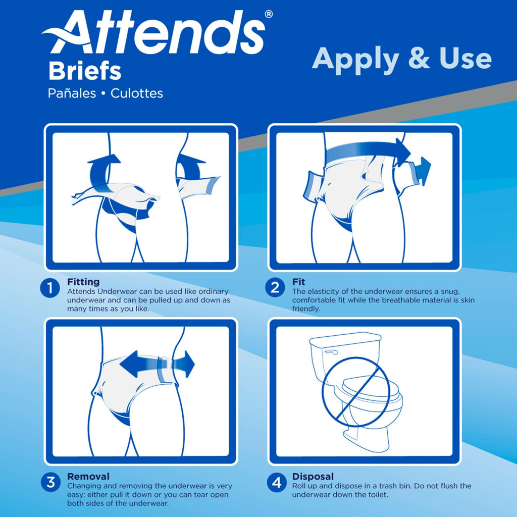 Attends Stretch Adult Disposable Briefs, Large/X-Large, 40"-70" Waist with Tab Closure, Ultimate Absorbency with Dry-Lock Containment Core, 96ct Case