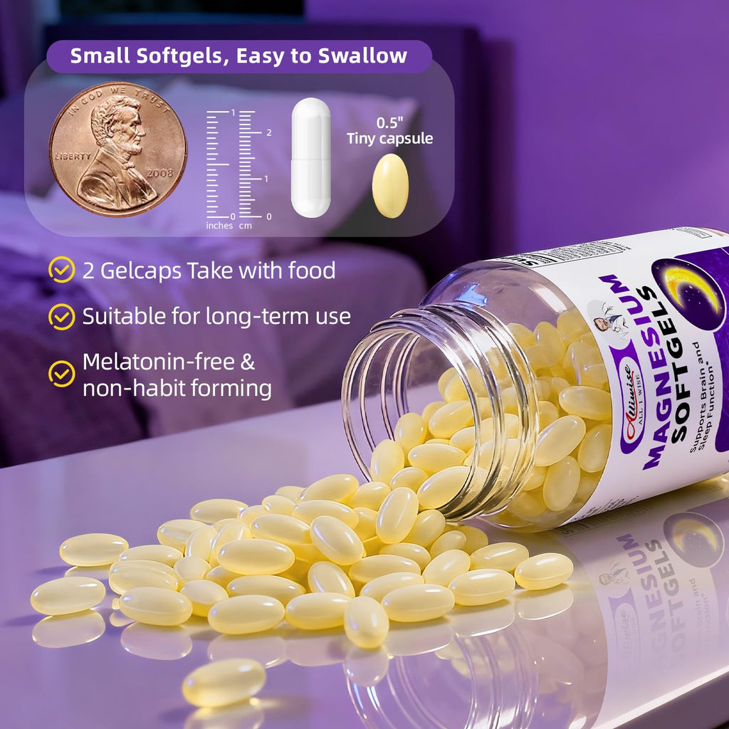 Magnesium Glycinate 400mg Softgels, Small Easy to Swallow High Absorption Magnesium Supplement, with Vitamin D3 & K2 for Sleep Relax Calm Muscle Bone* Health, 120 Gelcaps