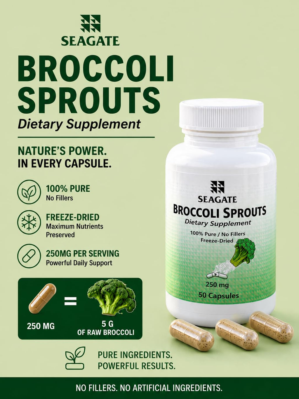 Seagate Products Broccoli Sprouts 250 mg 50 Capsules