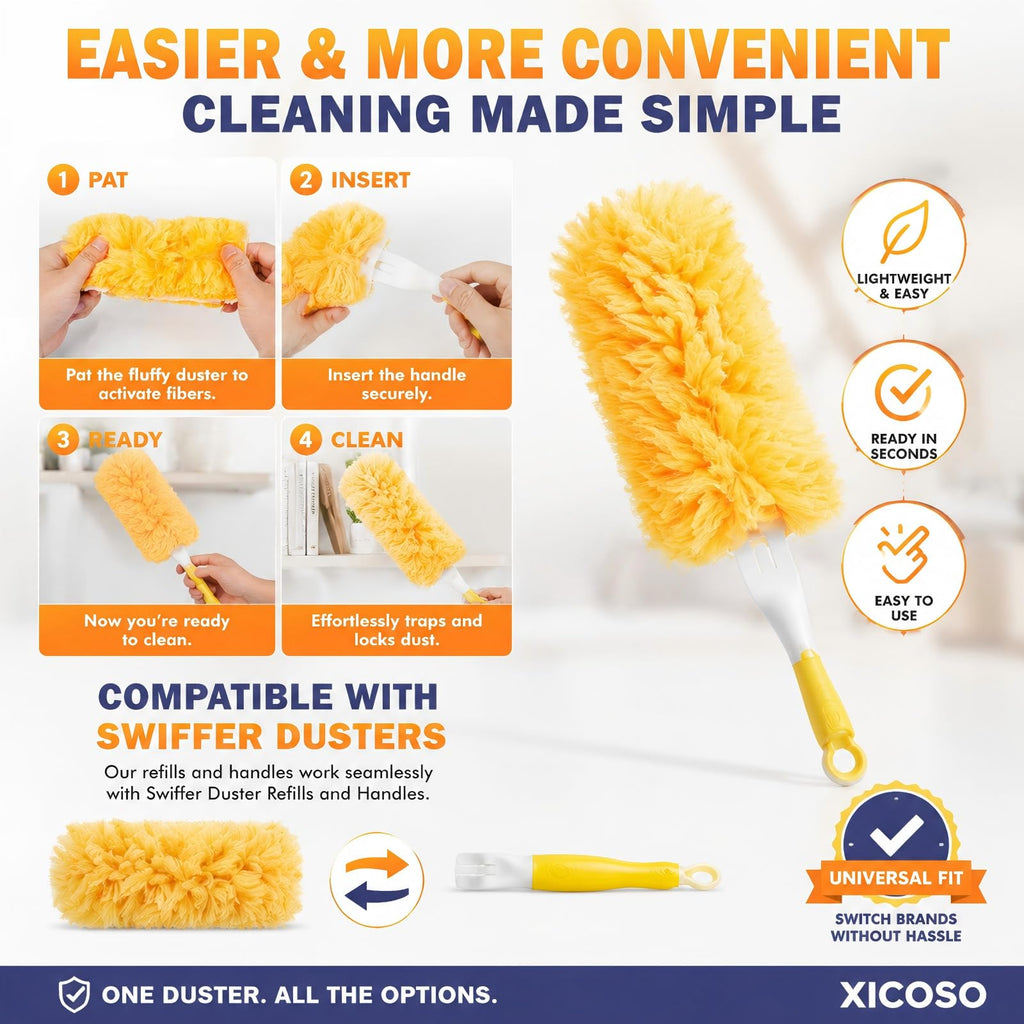 30 Count Duster Refills Kit fit for Swiffer Duster, 360° Heavy Duty Duster Refills, Disposable Microfiber Duster for Cleaning Home (30 Count Refills+1Handle)