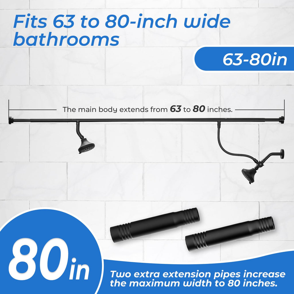 MUTVKA Dual Shower Head for Couples - High Pressure Adjustable Two Showerhead System with 4 Spray Modes, Easy Installation & Anti-Leak Design, Perfect for Two-Person Bathrooms (Black)