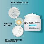 No7 Protect & Perfect Intense Advanced Face Cream - Hydrating Face Moisturizer with SPF - Formulated with Hyaluronic Acid & Collagen Peptide Technology to Help Reduce Fine Lines & Wrinkles (1.69 Oz)