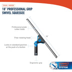 Unger 18-inch Professional Grip Swivel Squeegee – Professional Grade Window Squeegee for the Home, Large Squeegee for Glass Window Cleaning