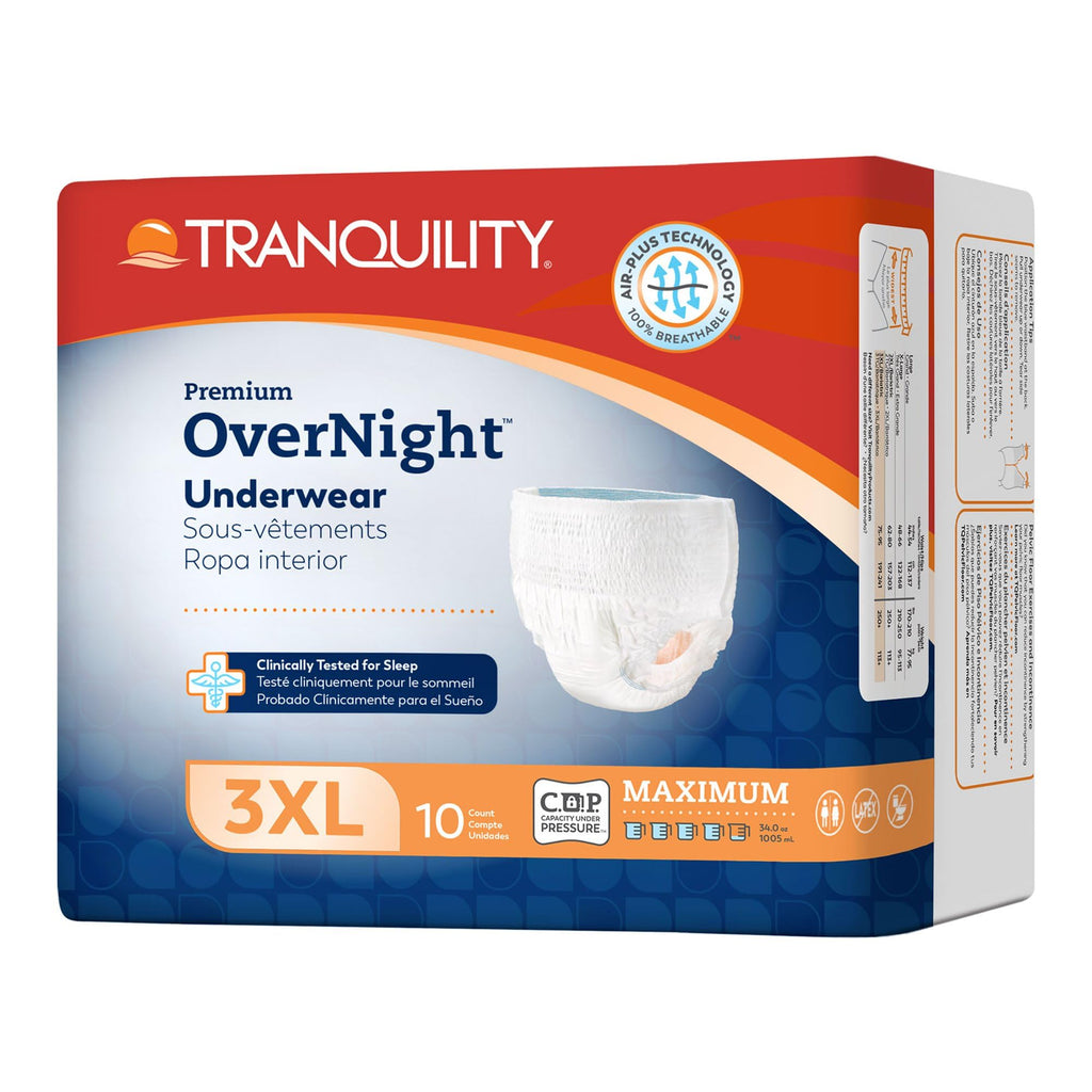 Tranquility Premium Overnight Disposable Absorbent Underwear (40 Count) - XXXL, 75-95 in. Waist - Maximum Absorbency, All-Night Sleep, Breathable Comfort, Adult Diapers