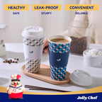 JOLLY CHEF 100 Pack 20 oz Disposable Coffee Cups, Hot Paper Coffee Cups with Lids, Sleeves and Stirrers for Home, Office, Cafe (Blue Leaf and Grey Leaf)