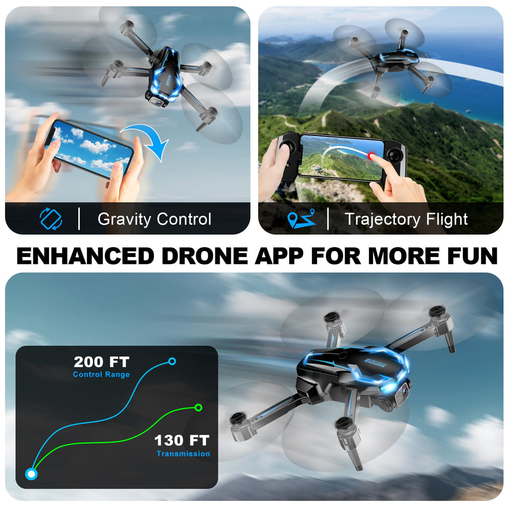 2K HD FPV Drone with Camera for Adults - Altitude Hold, One-Key Takeoff/Landing, 3 Speed Modes, Headless Mode, 2 Batteries, Foldable & Portable, Best Gifts for Beginners, Teen Boys & Girls