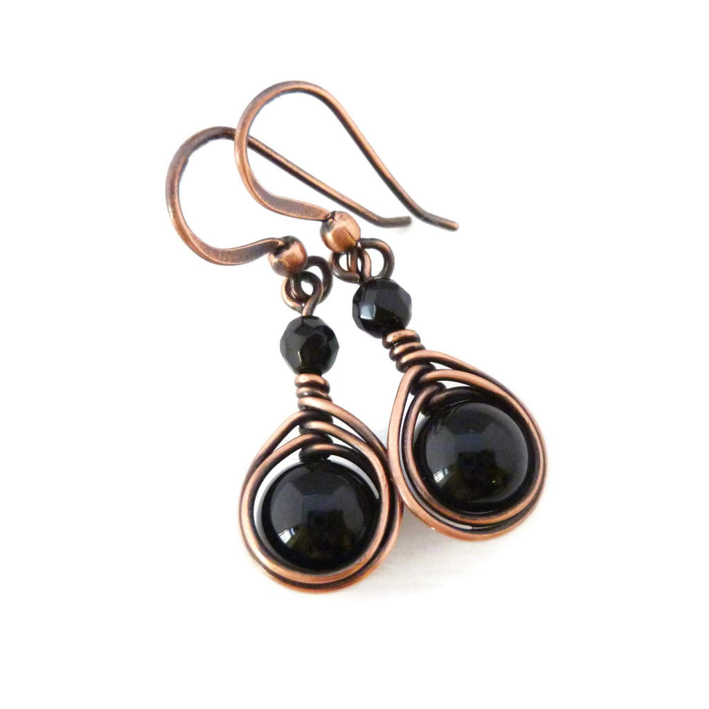 Pillar of Salt Studio Handcrafted Solid Copper Earrings Black Onyx Gemstone