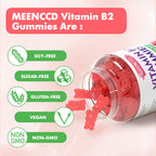 MEENCCD Vitamin B2 Gummies Riboflavin 400mg Supplement with Magnesium for Kids & Adults, B2 Gummies for Migraine Relief & Nervous System Support, Vegan, Sugar-Free, Raspberry Flavor, 60 Count