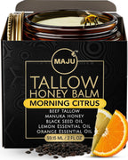 MAJU Tallow Honey Balm, Morning Citrus (2 oz), Grass Fed Beef Tallow for Skin with Organic Black Seed Oil, Manuka Honey and Organic Beeswax, Skin and Face Moisturizer for Deep Hydration