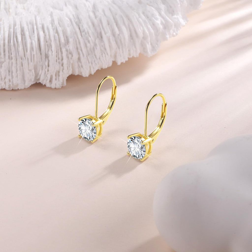 1.0ct Moissanite Gold Dangle Earrings for Women Drop Leverback Earrings