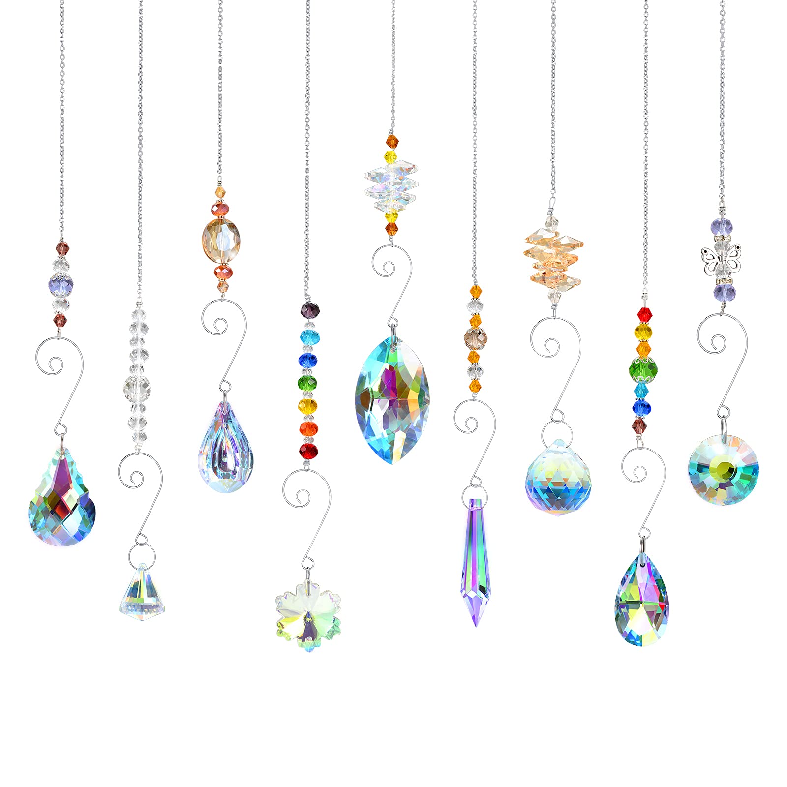 Crystal Suncatchers, RIFNY Hanging Crystals Ornament Sun Catcher with Chain, 9 Pack Glass Beads Ball Prisms Pendant Rainbow Maker for Window Home Office Garden Decoration
