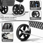 MoNiBloom 3 Wheels Pet Dog Cat Stroller for Small Medium Dogs Cats, Foldable Jogger Stroller w/Storage Basket and Cup Holder, Black Polka Dots
