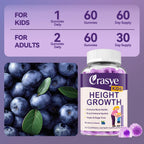 Crasye Height Growth Gummies for Kids & Teens - Calcium, Vitamin D3 + K2, Zinc, Magnesium, L-Arginine - Teen Multivitamin Gummies for Children Bone Strength and Immunity - 60 Gummies