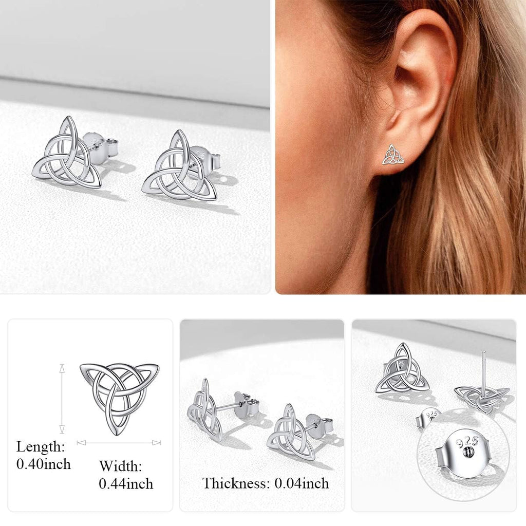 ChicSilver Sterling Silver Stud Earrings for Women Hypoallergenic Celtic Earrings Vintage Triquetra Triangle Studs Earrings Dainty Small Irish Jewelry for Women