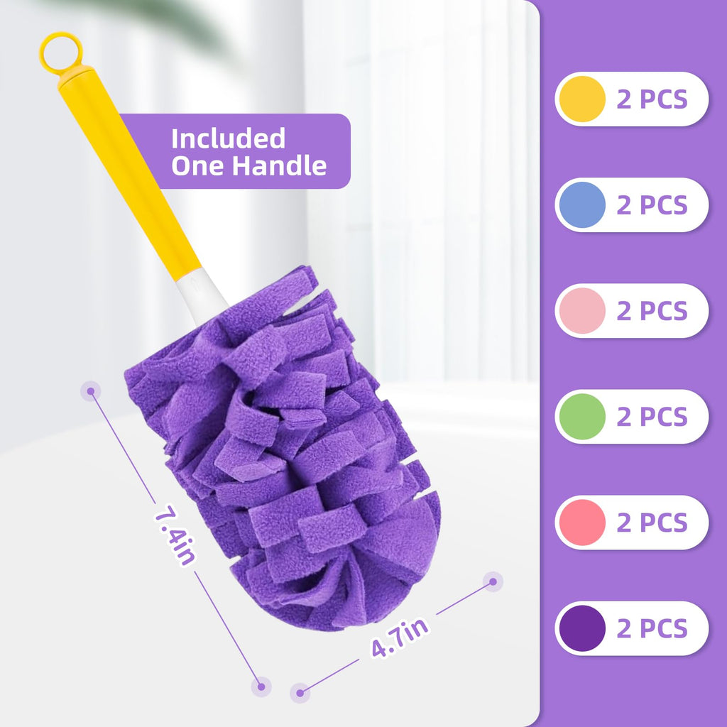 Nicemiya 12 PCS Fleece Reusable Duster Refills for Swiffer, Washable Heavy Duty Duster Pads, 360 Cleaning Pads for Fan, Window, Furniture, Floor(Include 1 Handle)