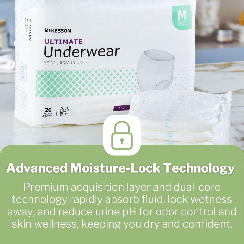 McKesson Ultimate Adult Incontinence Underwear, [80 Count], Medium, 32-44 in. Maximum Absorbency, Unisex Bladder Leak Protection, Pull-On Style with Tear-Away Sides, for Postpartum and Incontinence