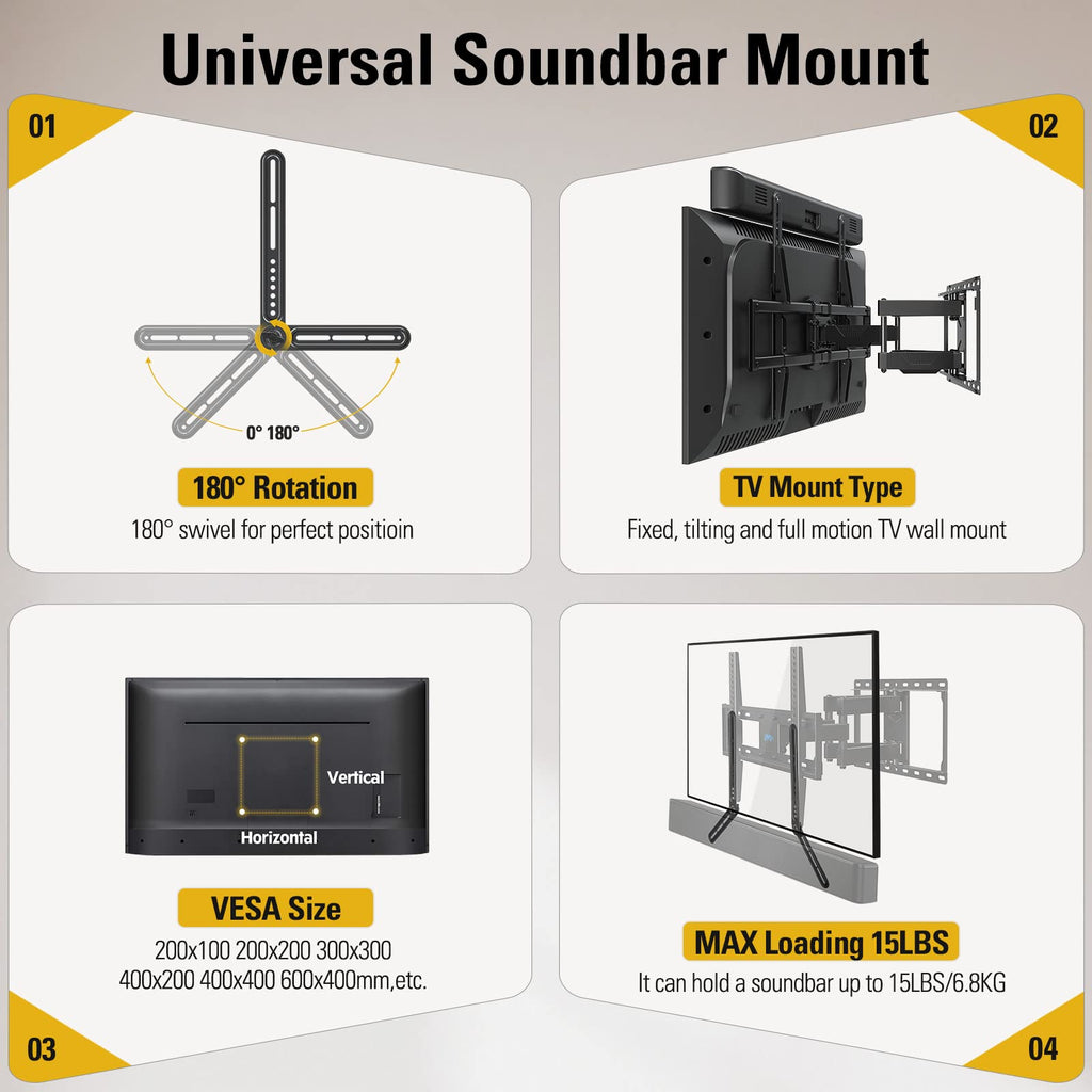Mounting Dream Soundbar Mount Bracket Fits Most of Soundbars up to 15 Lbs