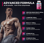 Creatine Monohydrate 8000mg Gummies with BCAA, L-Carnitine, Taurine & Vitamin B12 - Pre Workout Supplement for Muscle Growth, Strength & Energy, Multi-Flavor Chewable Gummies, 180 Count for Men Women