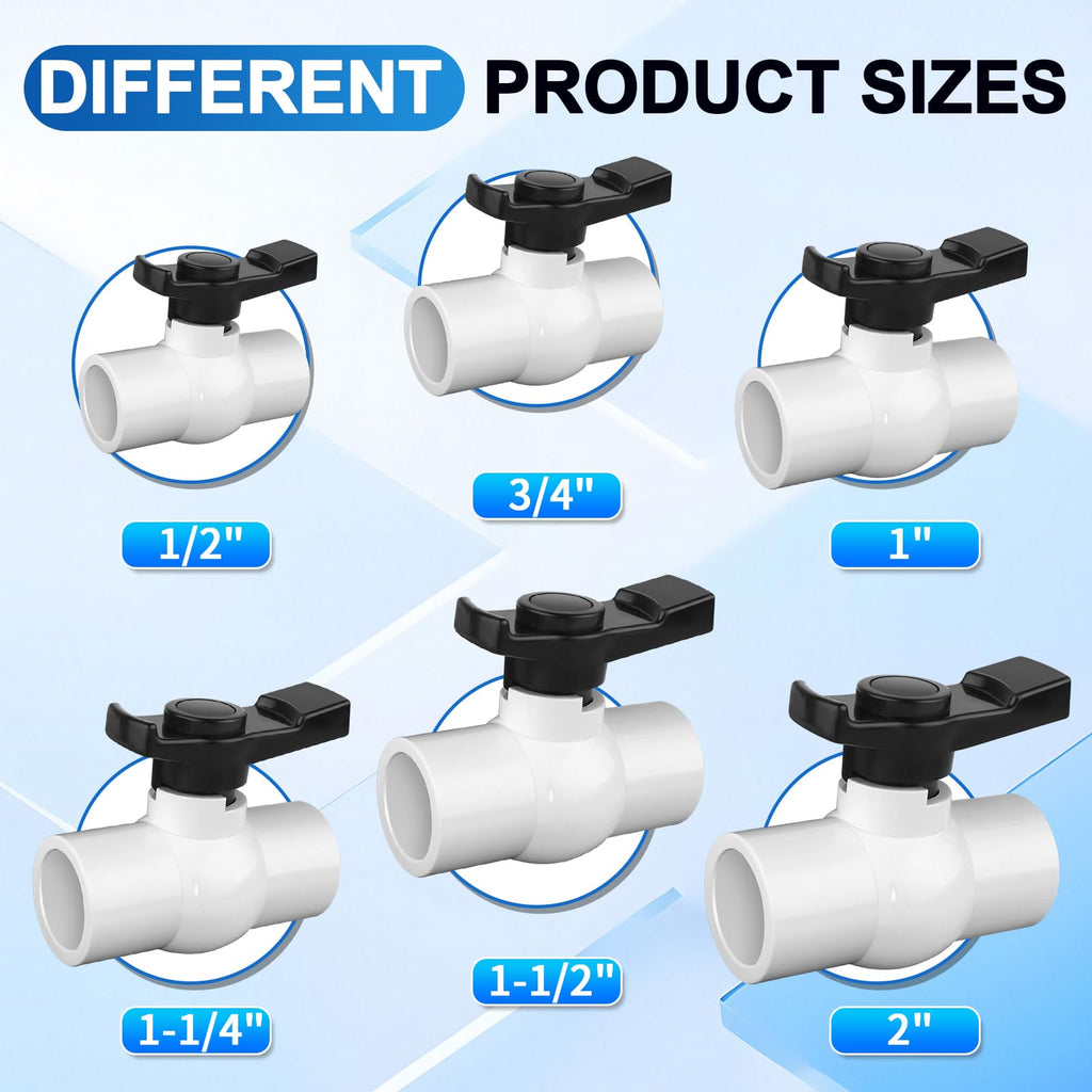 Boltigen 2Pack 1-1/2 inch Slip PVC Ball Valves, 1.5'' SCH40 PVC Water Shut Off Valve with Double Socket Full Flow Port, ''T'' Handle Plastic Control Valve, for Pool, Irrigation, Sewage Water Pipe