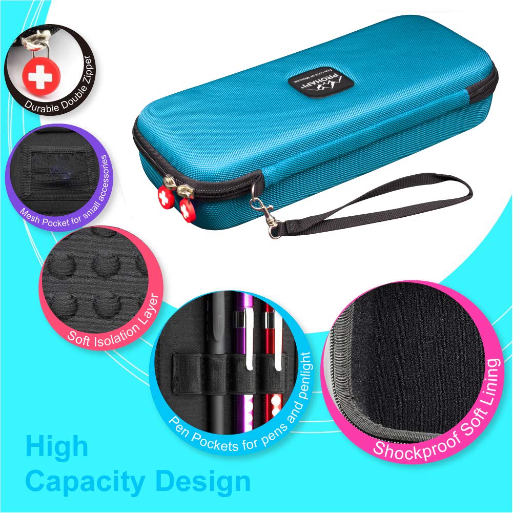 PROHAPI Hard Stethoscope Case, Large Stethoscope Carrying Case with ID Slot, Compatible with 3M Littmann/ADC/Omron/MDF Stethoscope Includes Mesh Pocket for Nurse Accessories (Turquoise)