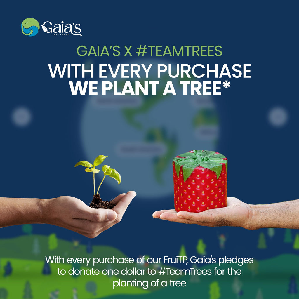 Gaias Premium and Soft Fruit TP Organic Bamboo Toilet Paper | 12 Mega Rolls, 3 Ply, 370 Sheets | FSC Certified, PFAS & BPA Free, Eco-Friendly, Sustainable Tissue - Plastic Free, Septic Safe, Vegan