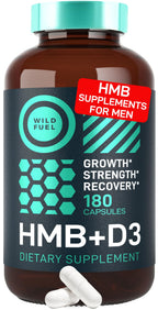 WILD FUEL 3,000mg HMB Supplement Plus Vitamin D3 - Muscle Growth, Strength, Fast Workout Recovery HMB Supplements for Men and Women - Calcium Beta-Hydroxy Beta-Methylbutyrate - 180 Capsules